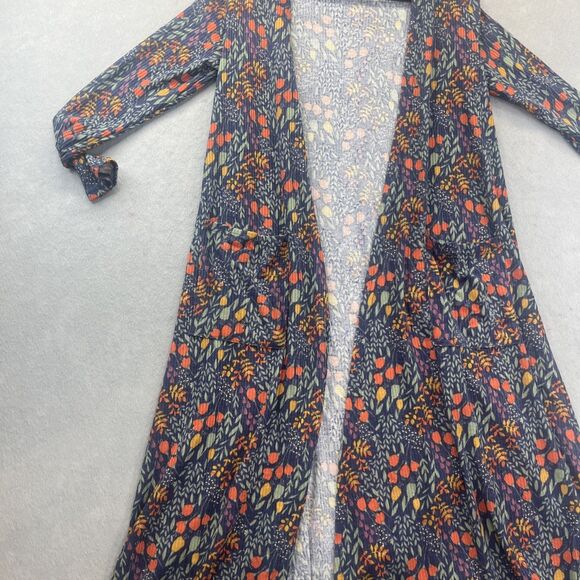 LuLaRoe Sarah Cardigan Open Front Long Duster Blue Yellow Orange Floral Small - Picture 6 of 11